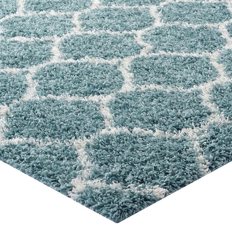 Modway Solvea 8' x 10' Moroccan Trellis Shag Area Rug in Aqua Blue
