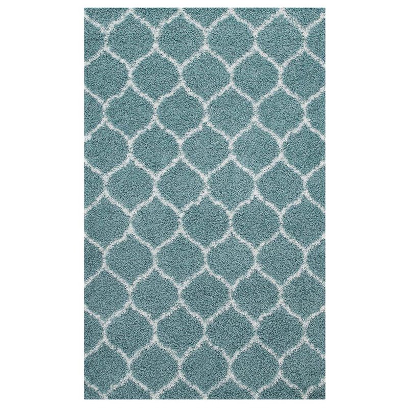 Modway Solvea 8' x 10' Moroccan Trellis Shag Area Rug in Aqua Blue
