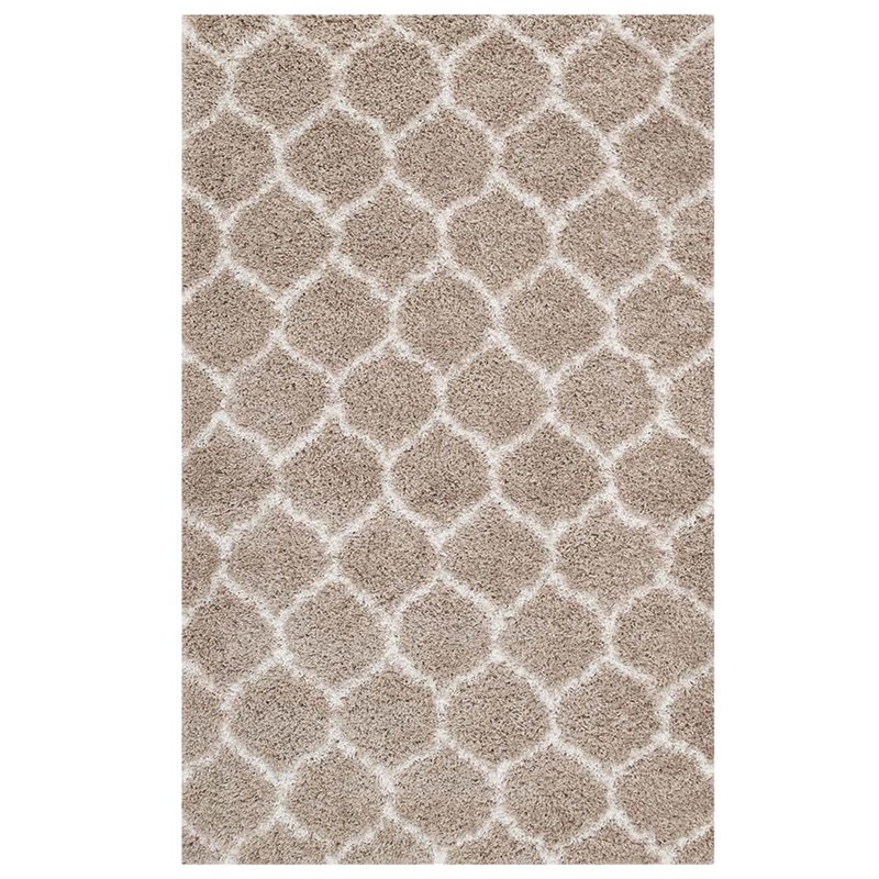 Modway Solvea 5' x 8' Moroccan Trellis Shag Area Rug in Beige