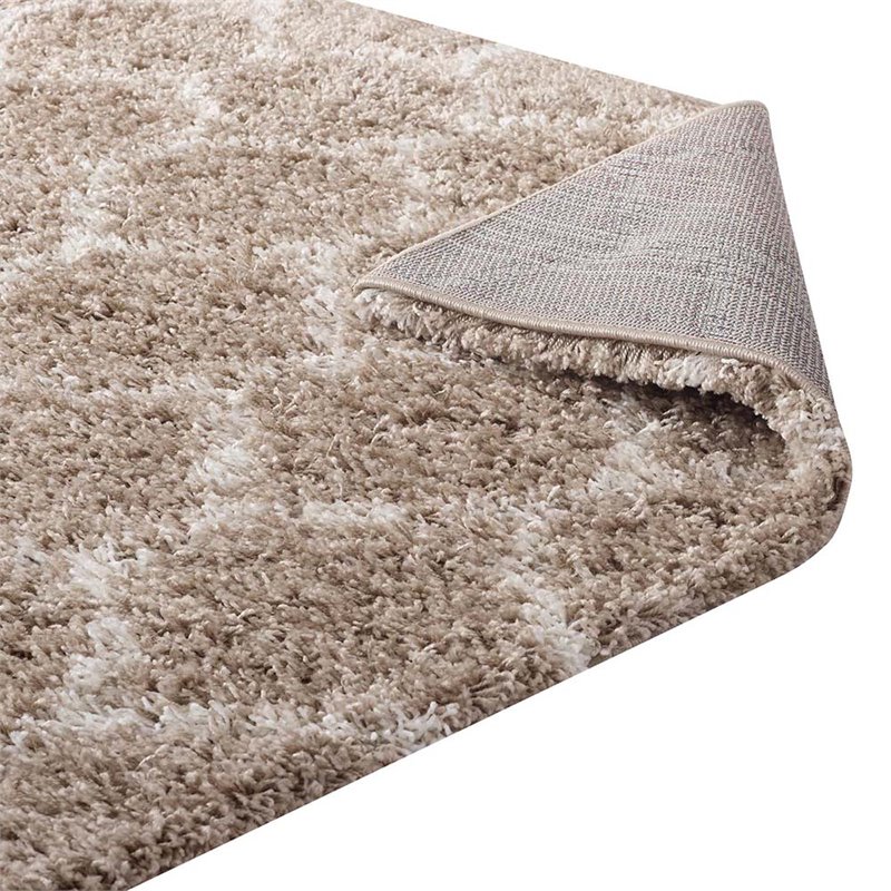 Modway Solvea 8' x 10' Moroccan Trellis Shag Area Rug in Beige