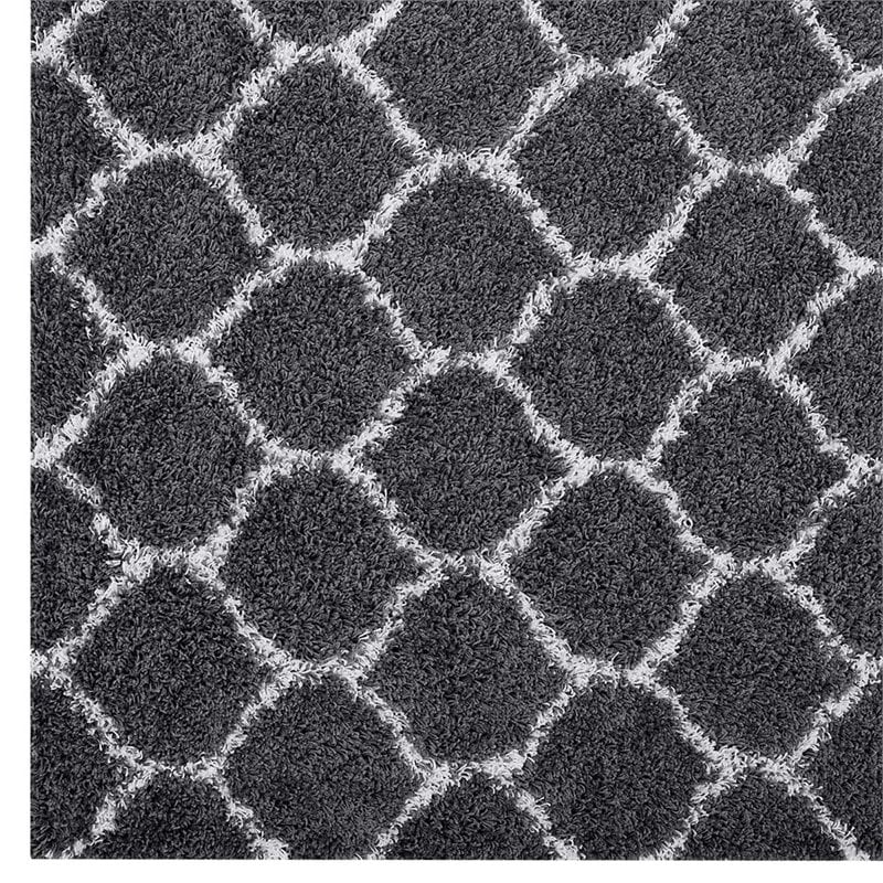 Modway Solvea 5' x 8' Moroccan Trellis Shag Area Rug in Gray and Ivory