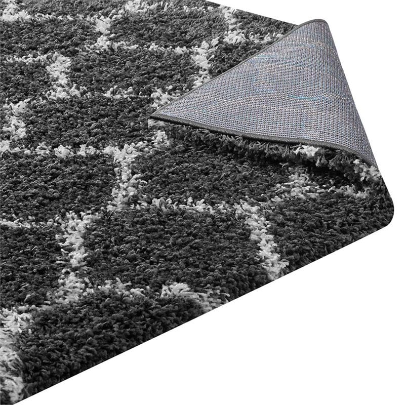 Modway Solvea 5' x 8' Moroccan Trellis Shag Area Rug in Gray and Ivory