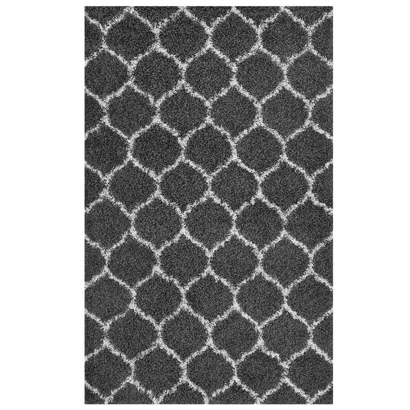 Modway Solvea 5' x 8' Moroccan Trellis Shag Area Rug in Gray and Ivory