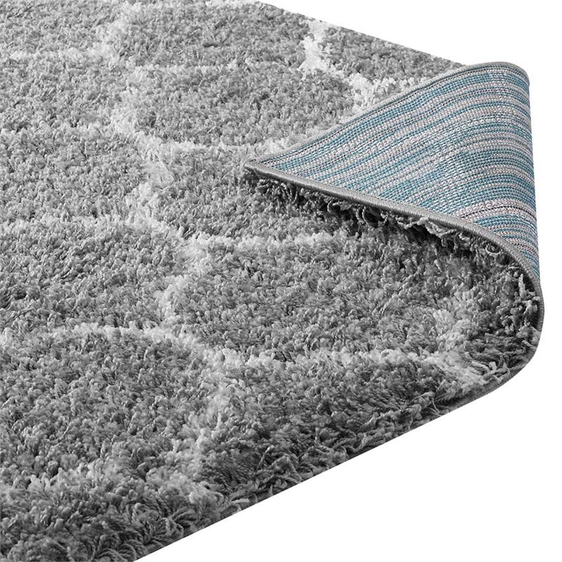 Modway Solvea 5' x 8' Moroccan Trellis Shag Area Rug in Gray and Ivory