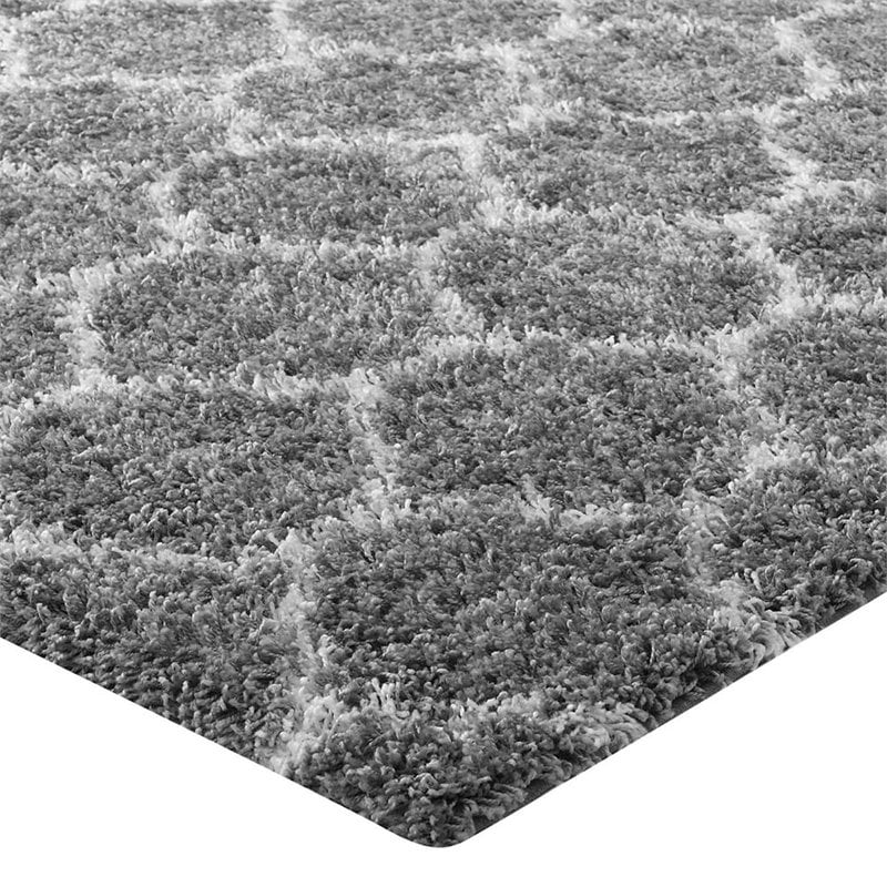 Modway Solvea 5' x 8' Moroccan Trellis Shag Area Rug in Gray and Ivory