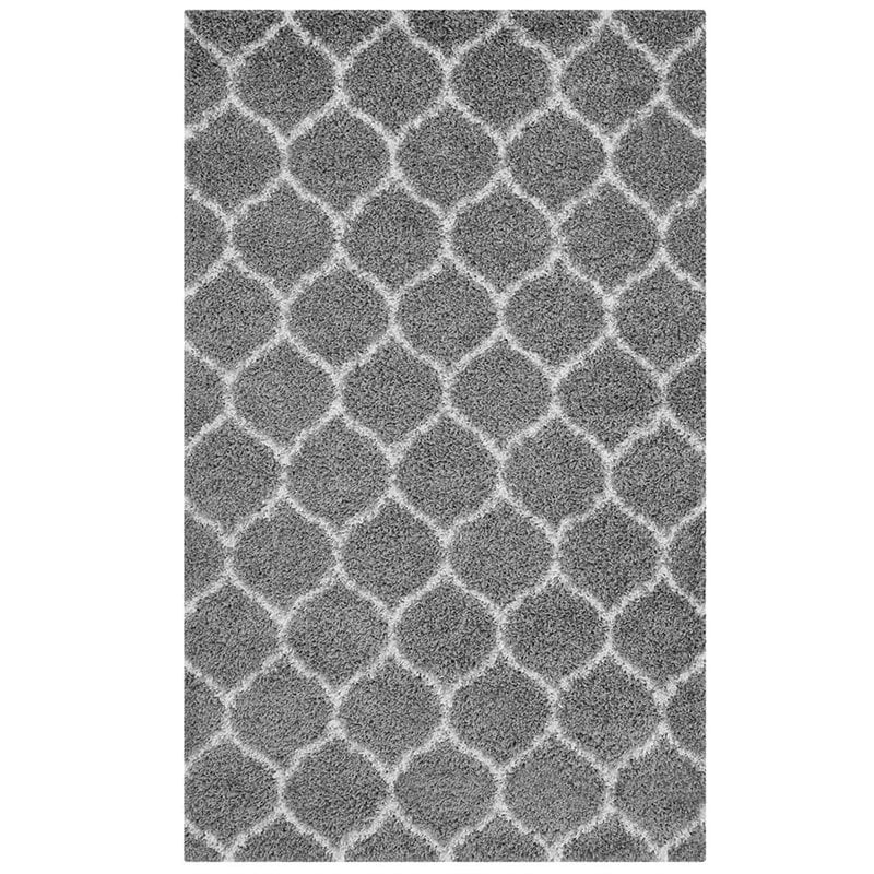 Modway Solvea 5' x 8' Moroccan Trellis Shag Area Rug in Gray and Ivory