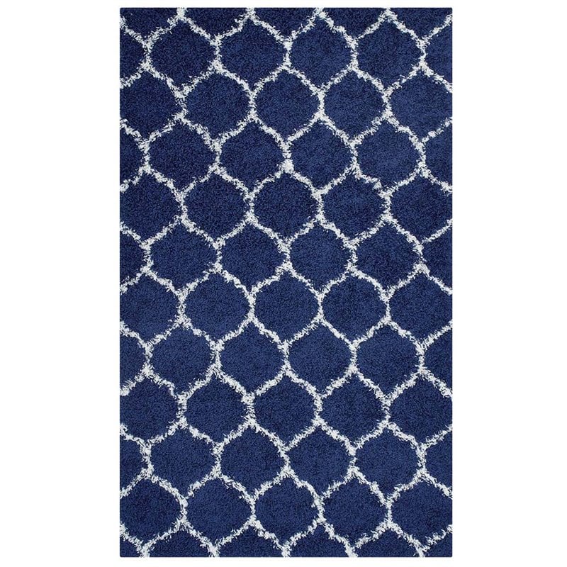 Modway Solvea 5' x 8' Moroccan Trellis Shag Area Rug in Navy and Ivory