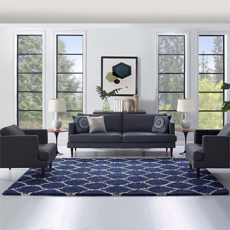 Modway Solvea 8' x 10' Moroccan Trellis Shag Area Rug in Navy