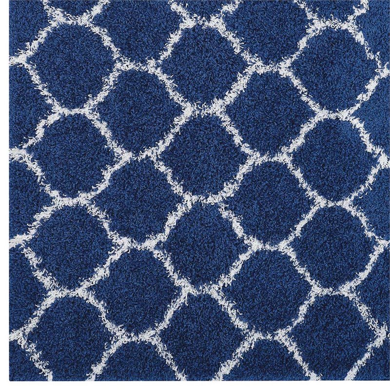 Modway Solvea 8' x 10' Moroccan Trellis Shag Area Rug in Navy