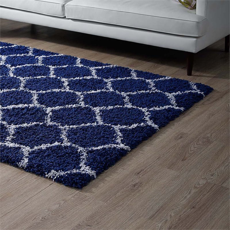 Modway Solvea 8' x 10' Moroccan Trellis Shag Area Rug in Navy