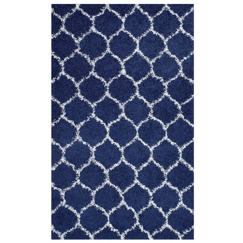 Modway Solvea 8' x 10' Moroccan Trellis Shag Area Rug in Navy