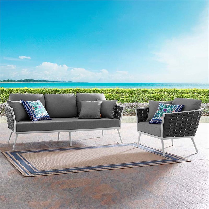 Modway Stance 2-Piece Aluminum & Fabric Patio Sofa Set in White and Gray