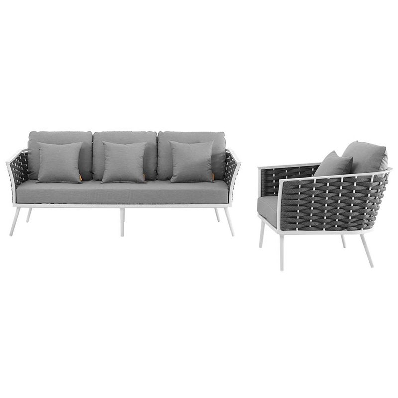 Modway Stance 2-Piece Aluminum & Fabric Patio Sofa Set in White and Gray