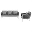 Modway Stance 2-Piece Aluminum & Fabric Patio Sofa Set in White and Gray