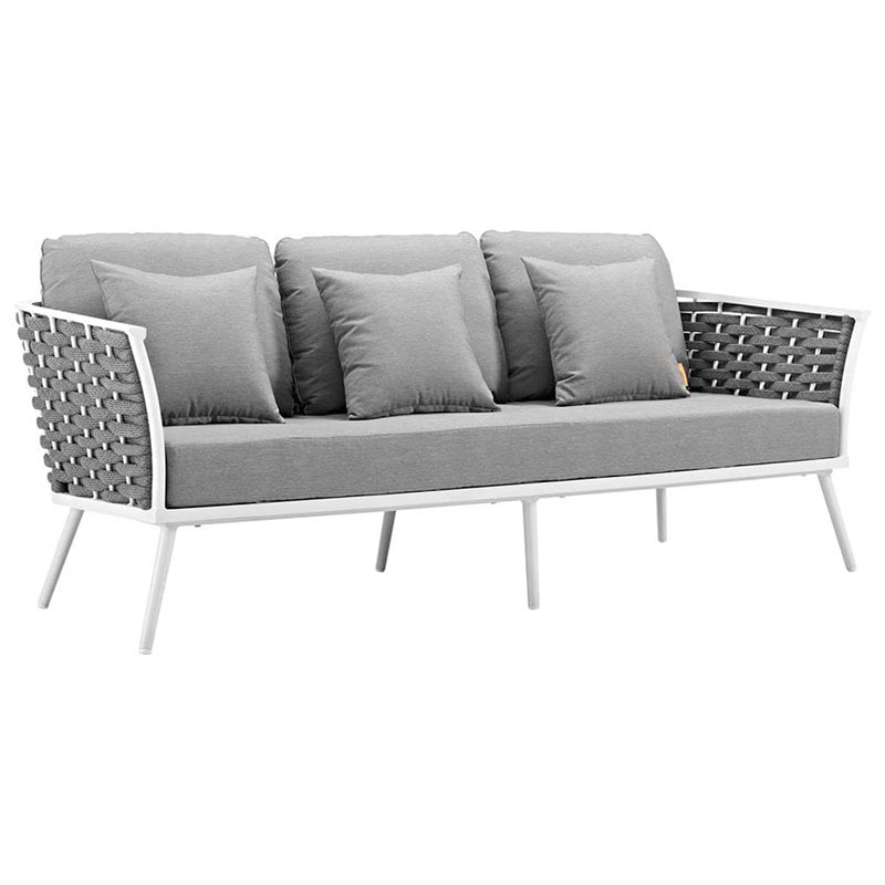 Modway Stance 2-Piece Aluminum & Fabric Patio Sofa Set in White and Gray