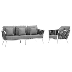 Modway Stance 2-Piece Aluminum & Fabric Patio Sofa Set in White and Gray