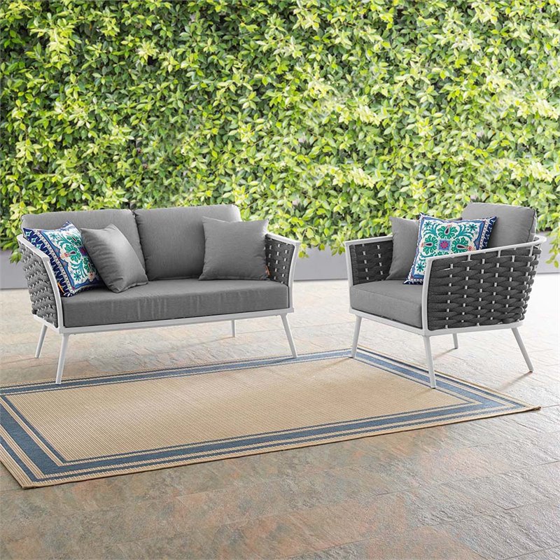 Modway Stance 2-Piece Aluminum & Fabric Patio Sofa Set in White & Gray