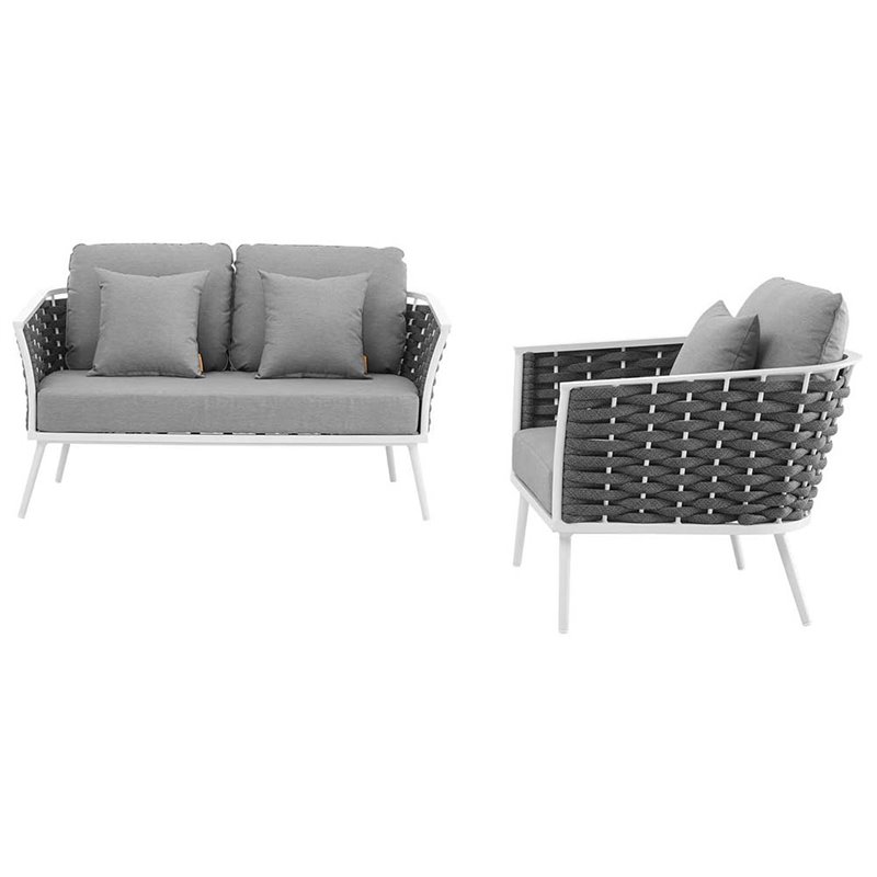 Modway Stance 2-Piece Aluminum & Fabric Patio Sofa Set in White & Gray