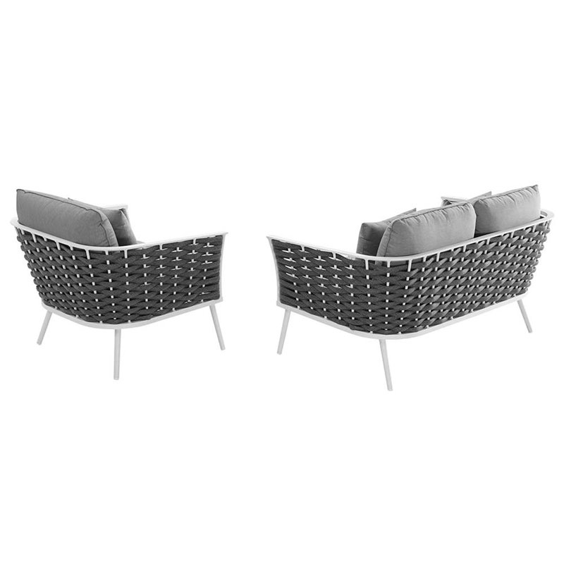 Modway Stance 2-Piece Aluminum & Fabric Patio Sofa Set in White & Gray