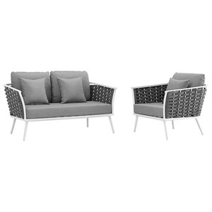 Modway Stance 2-Piece Aluminum & Fabric Patio Sofa Set in White & Gray