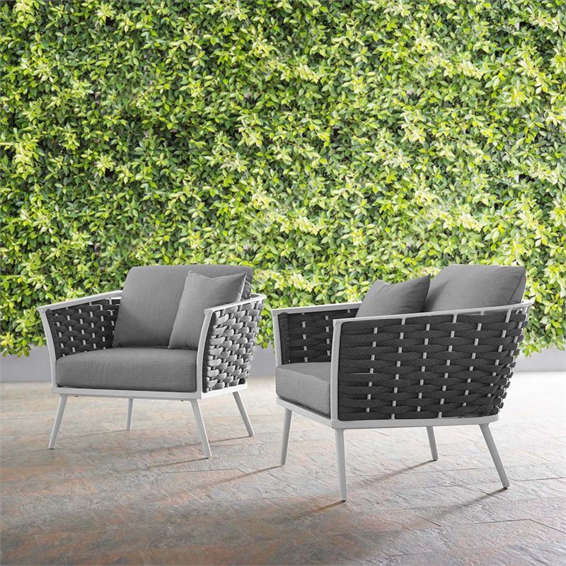 Modway Stance Aluminum & Fabric Patio Chair in White and Gray (Set of 2)
