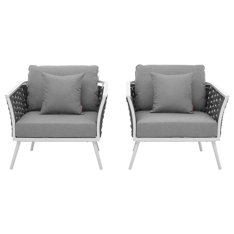 Modway Stance Aluminum & Fabric Patio Chair in White and Gray (Set of 2)