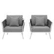 Modway Stance Aluminum & Fabric Patio Chair in White and Gray (Set of 2)