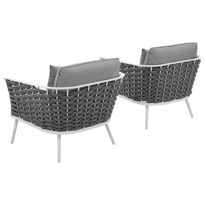 Modway Stance Aluminum & Fabric Patio Chair in White and Gray (Set of 2)
