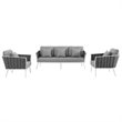 Modway Stance 3-Piece Aluminum & Fabric Patio Sofa Set in White and Gray