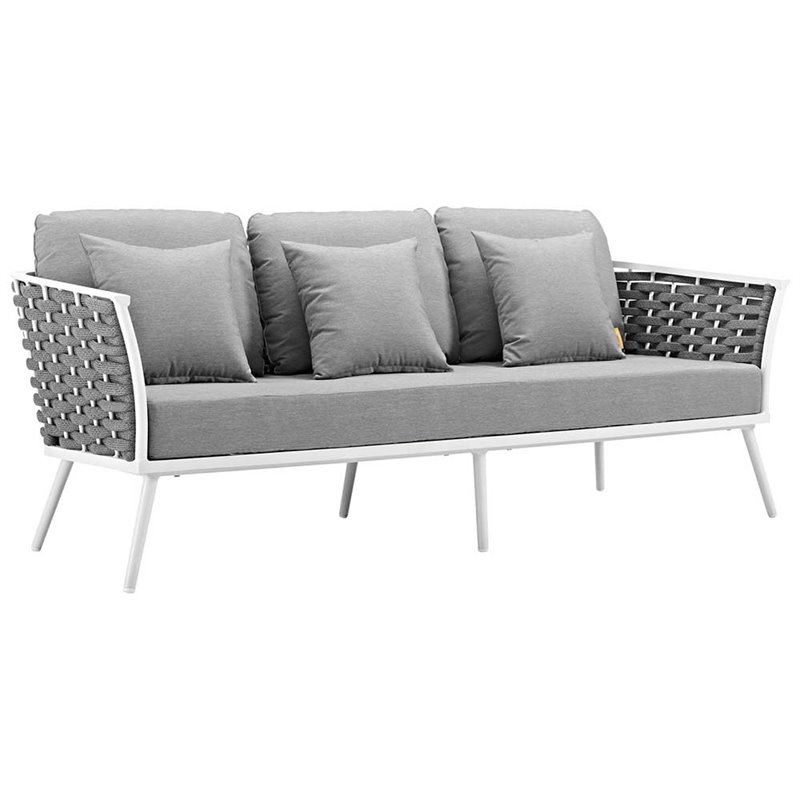 Modway Stance 3-Piece Aluminum & Fabric Patio Sofa Set in White and Gray