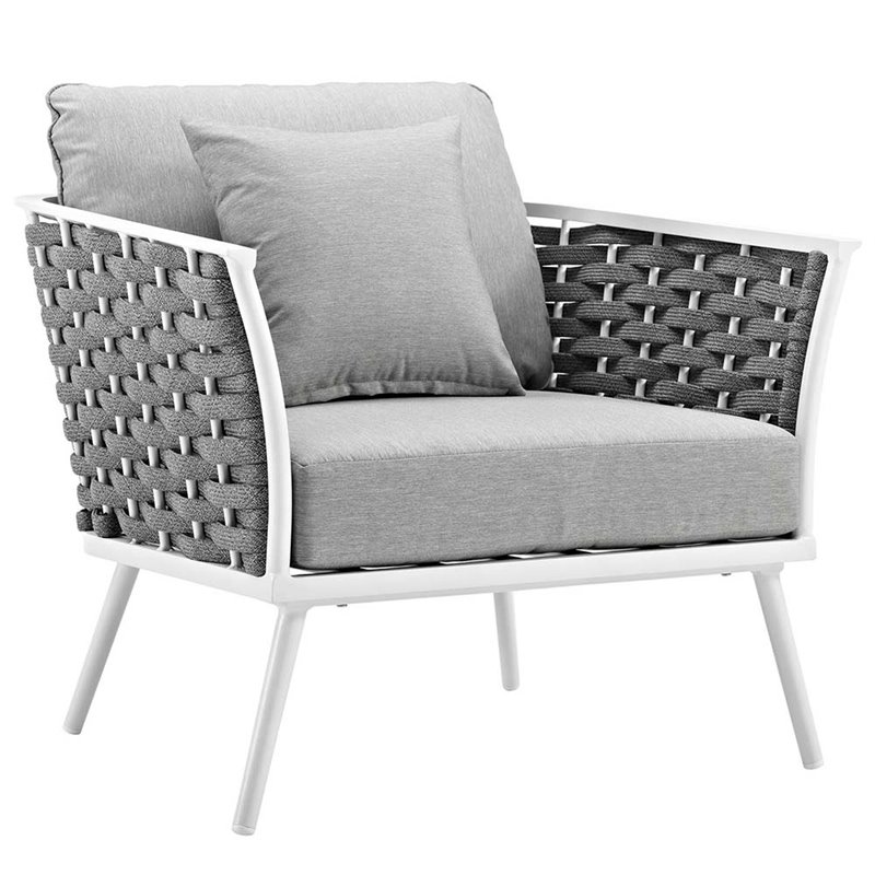 Modway Stance 3-Piece Aluminum & Fabric Patio Sofa Set in White and Gray