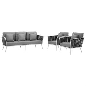 Modway Stance 3-Piece Aluminum & Fabric Patio Sofa Set in White and Gray