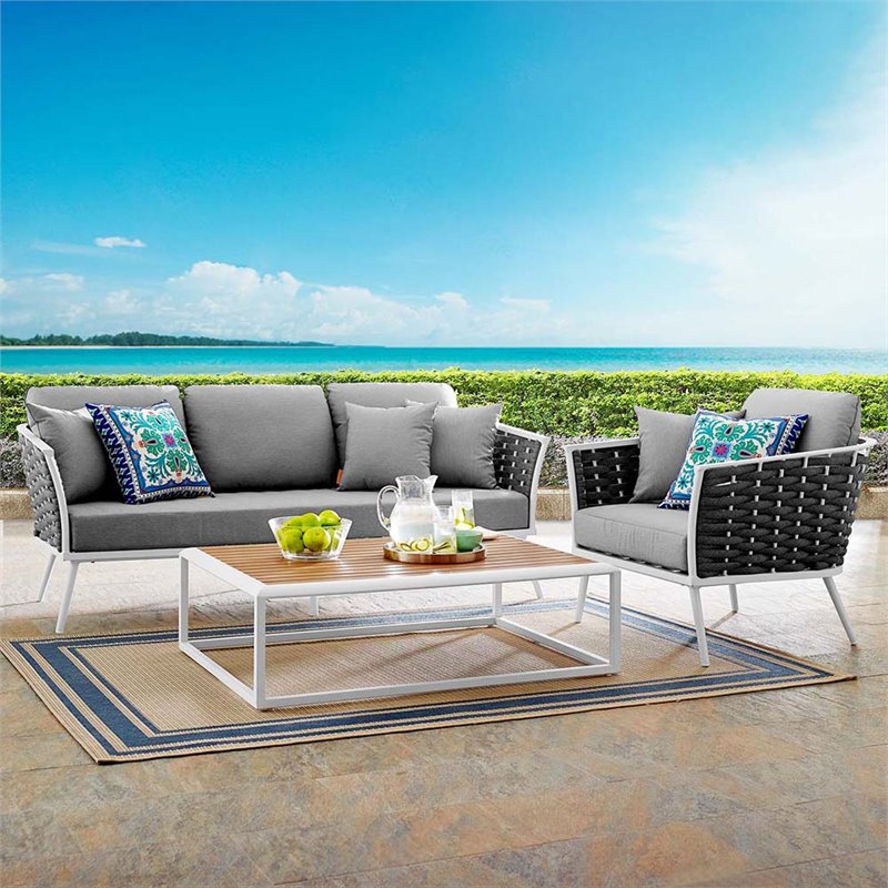 Modway Stance 3-Piece Aluminum & Fabric Patio Sofa Set in White & Gray