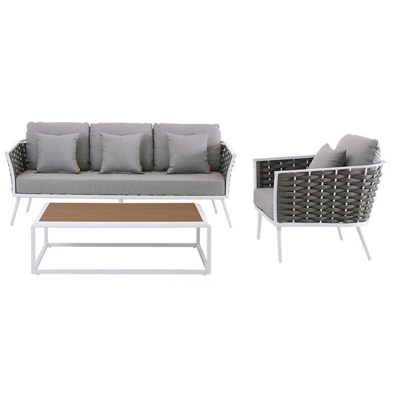 Modway Stance 3-Piece Aluminum & Fabric Patio Sofa Set in White & Gray
