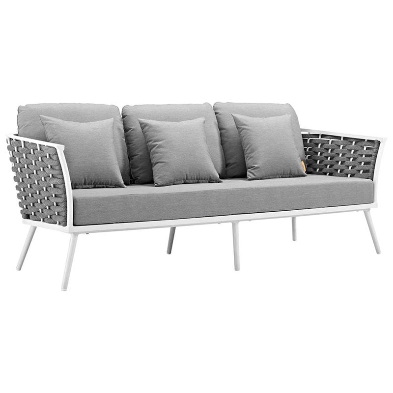 Modway Stance 3-Piece Aluminum & Fabric Patio Sofa Set in White & Gray