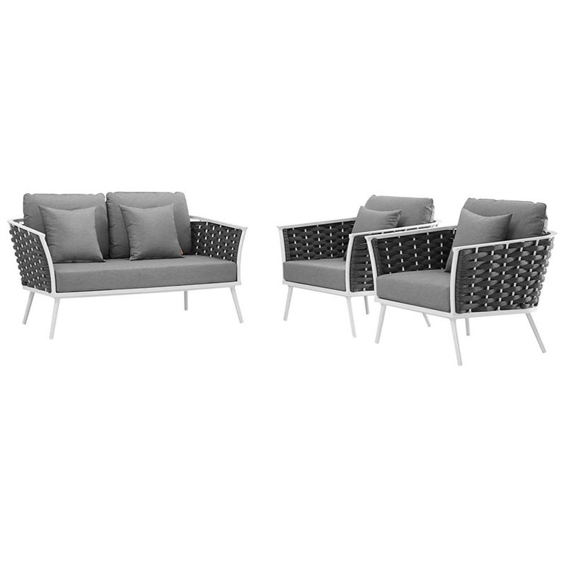 Modway Stance 3Piece Aluminum & Fabric Patio Sofa Set in Gray and