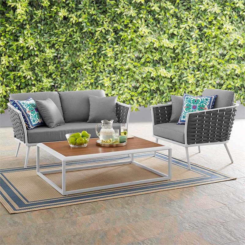 Modway Stance 3-Piece Aluminum & Fabric Patio Sofa Set in Gray & White