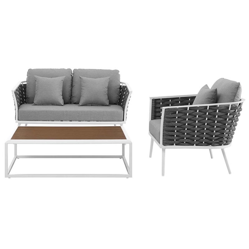 Modway Stance 3-Piece Aluminum & Fabric Patio Sofa Set in Gray & White