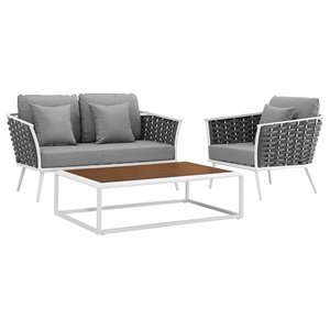 Modway Stance 3-Piece Aluminum & Fabric Patio Sofa Set in Gray & White