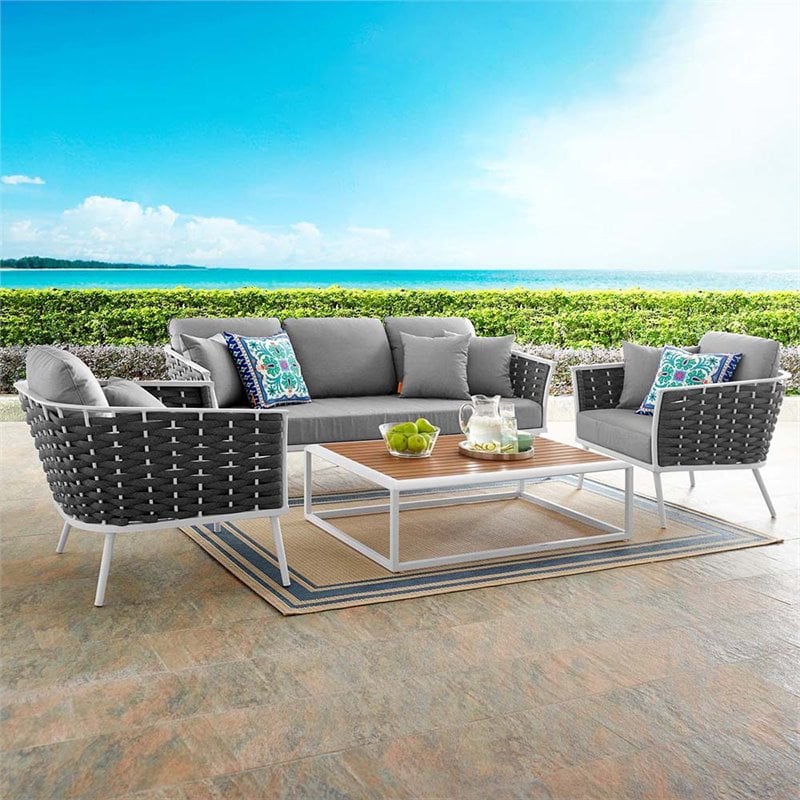 Modway Stance 4-Piece Aluminum & Fabric Patio Sofa Set in White & Gray