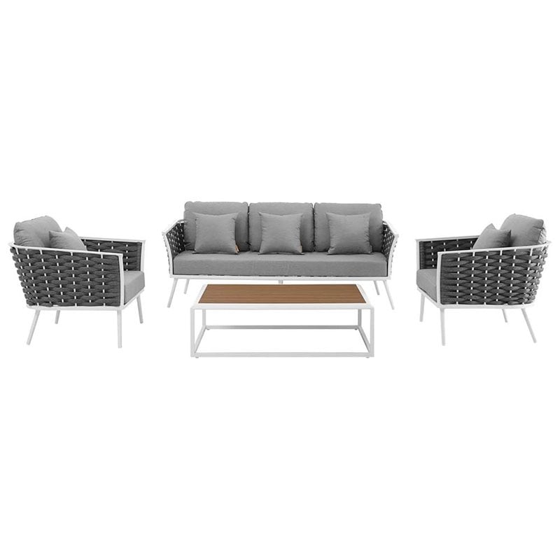 Modway Stance 4-Piece Aluminum & Fabric Patio Sofa Set in White & Gray
