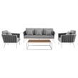 Modway Stance 4-Piece Aluminum & Fabric Patio Sofa Set in White & Gray