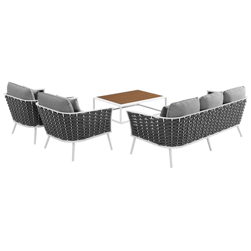 Modway Stance 4-Piece Aluminum & Fabric Patio Sofa Set in White & Gray