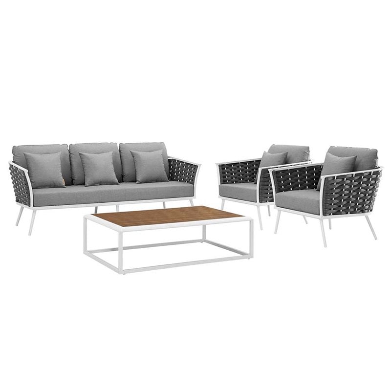 Modway Stance 4-Piece Aluminum & Fabric Patio Sofa Set in White & Gray