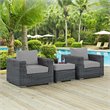 Modway Summon 3-Piece Aluminum and Rattan Patio Sectional Set in Canvas/Gray