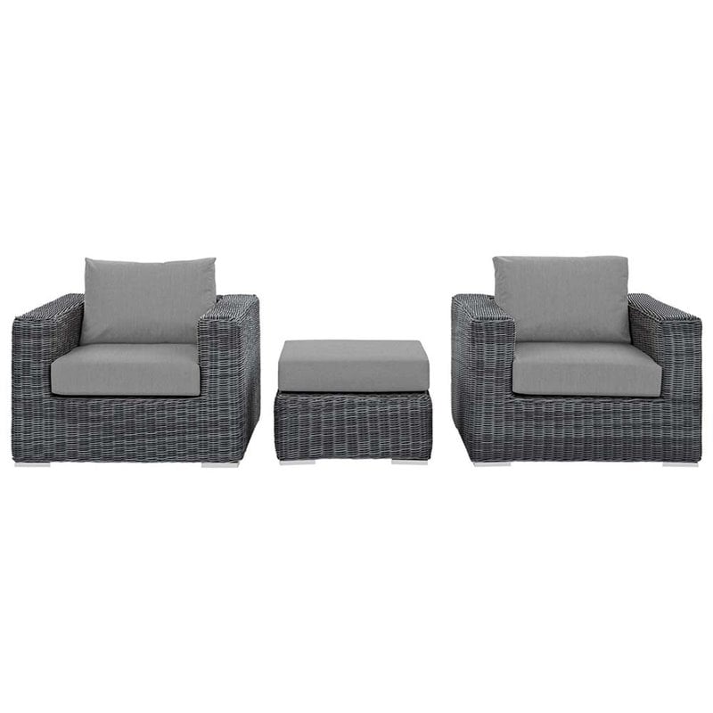 Modway Summon 3-Piece Aluminum and Rattan Patio Sectional Set in Canvas/Gray