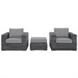 Modway Summon 3-Piece Aluminum and Rattan Patio Sectional Set in Canvas/Gray