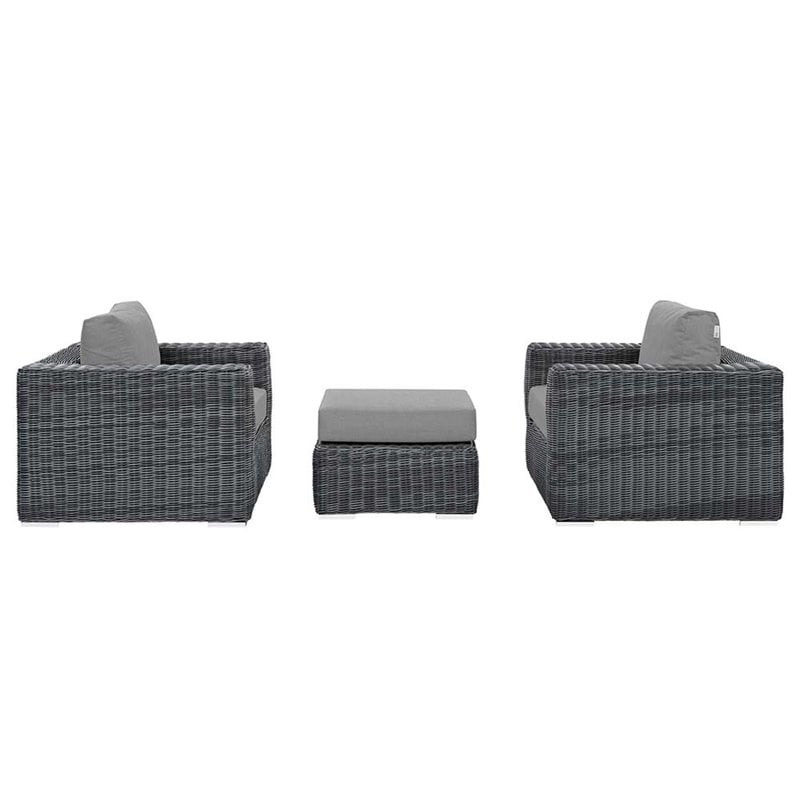 Modway Summon 3-Piece Aluminum and Rattan Patio Sectional Set in Canvas/Gray