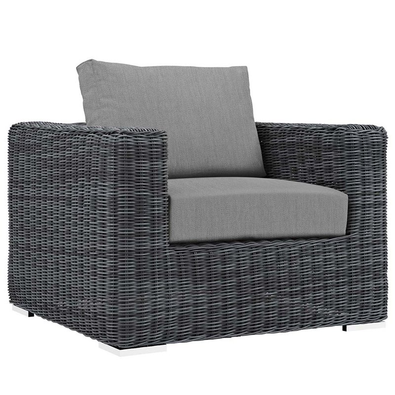 Modway Summon 3-Piece Aluminum and Rattan Patio Sectional Set in Canvas/Gray