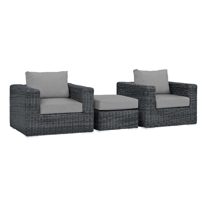 Modway Summon 3-Piece Aluminum and Rattan Patio Sectional Set in Canvas/Gray